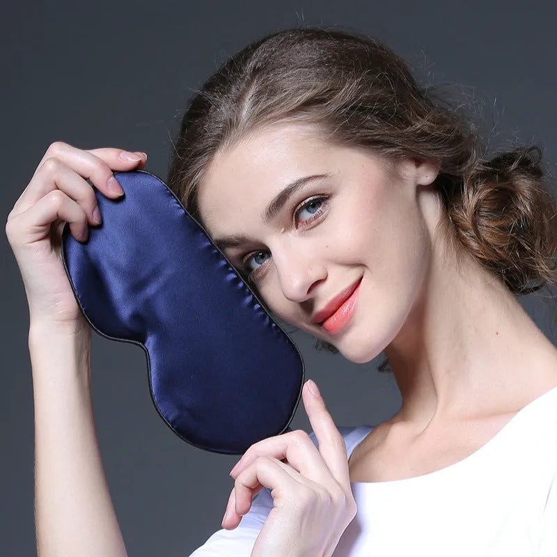 Double-sided mulberry silk eye mask in multiple colour options showing embroidered printed design