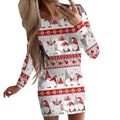 Women's printed Christmas dress with animal pattern design and floral colours in fitted hip skirt style
