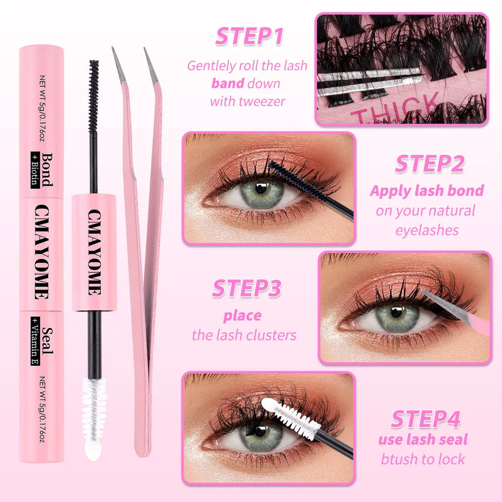 DIY false eyelashes extension suit with segment single cluster design and professional tweezers