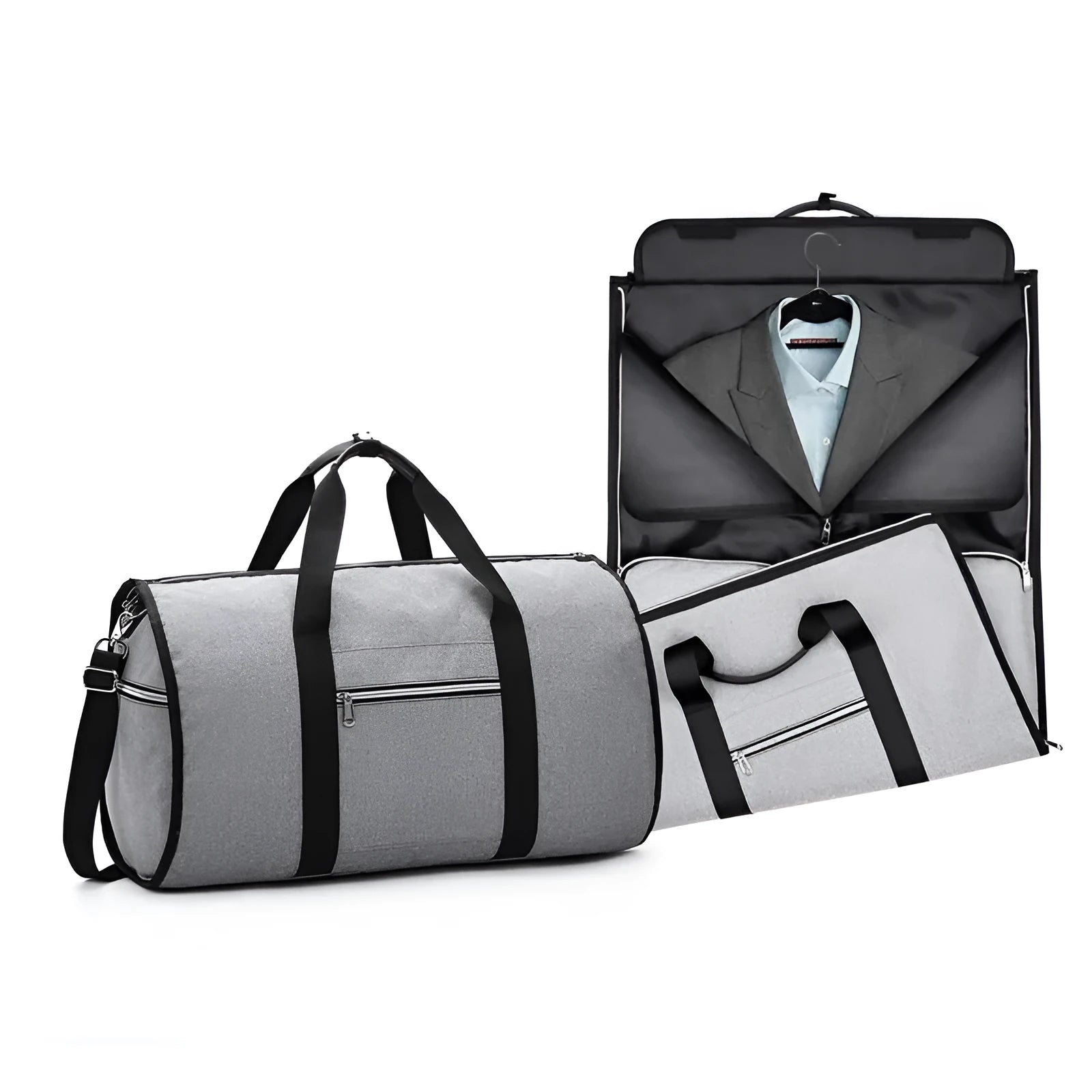 Medium cylinder travel bag in Oxford cloth, shown in black, with zipper opening and cylindrical shape.