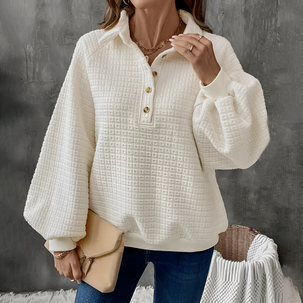 Women's polo collar sweater in solid colour with long sleeves and thickened polyester fabric