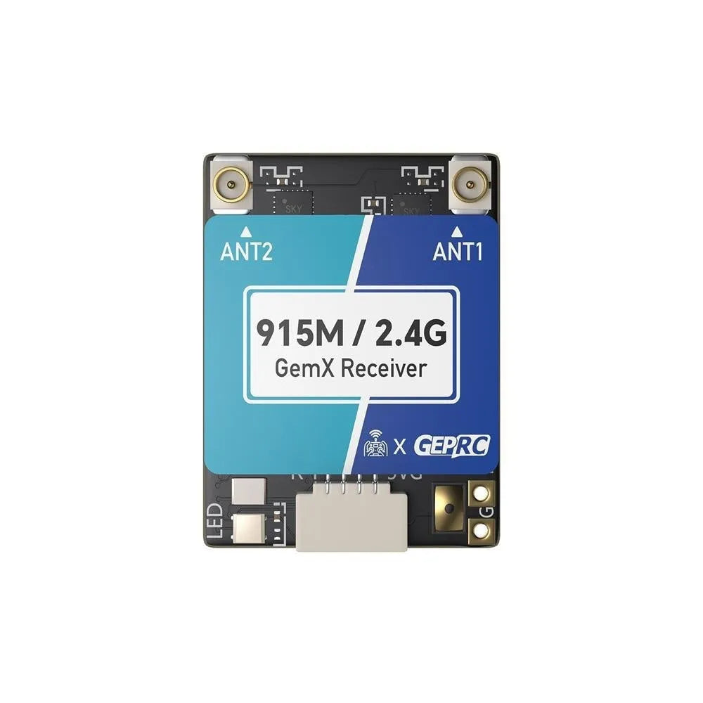 GE Pu dual-frequency ELRS receiver with T-shaped antennas for FPV drone control systems