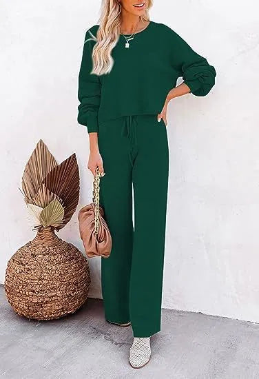 Women's casual solid colour two-piece set, long-sleeved top and trousers, polyester, beaded detail, in apricot colour