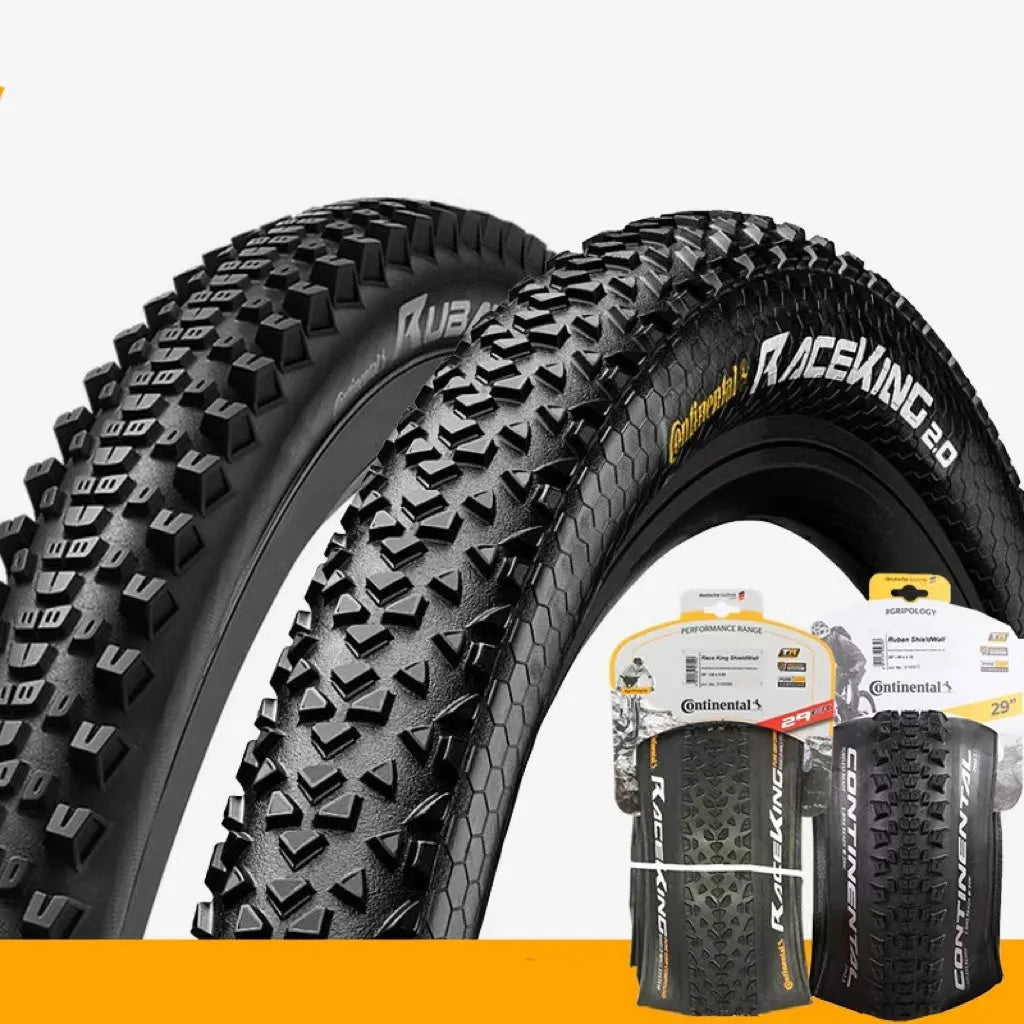 Mountain bike folding outer tyre shown in yellow sidewall, sizes include 26, 27.5 and 29 inch.