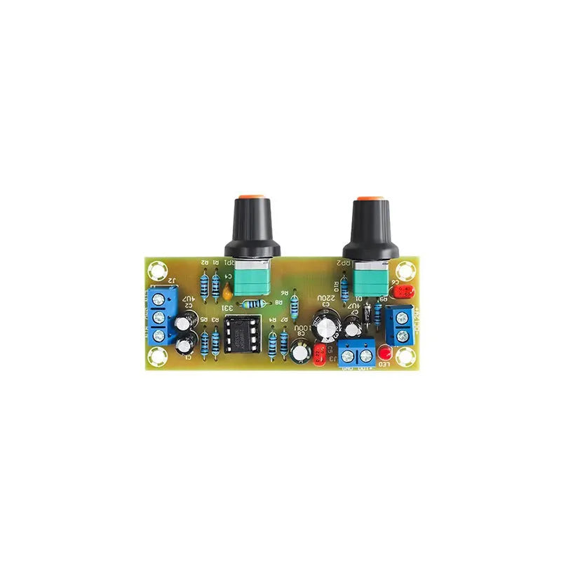 Front stage audio board with components on green FR-4 PCB measuring 78x32mm with mounting holes