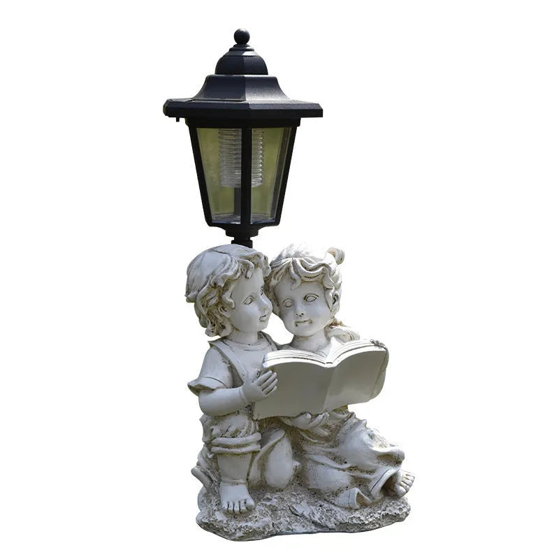 Hexagonal solar garden lamp in synthetic resin with decorative design