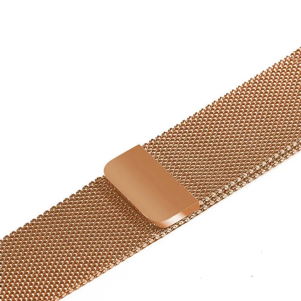 Stainless steel watch strap in silver, black, gold, and rose gold colours for 38mm and 42mm watches.