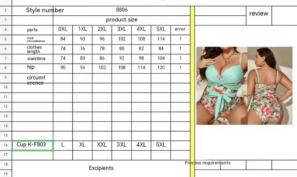Women's plus size one-piece swimsuit with hard bag chest and lace-up floral print.