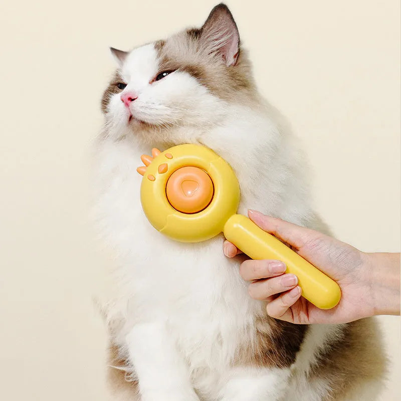 Purple white or yellow self-cleaning pet grooming brush with stainless steel bristles for cats and dogs
