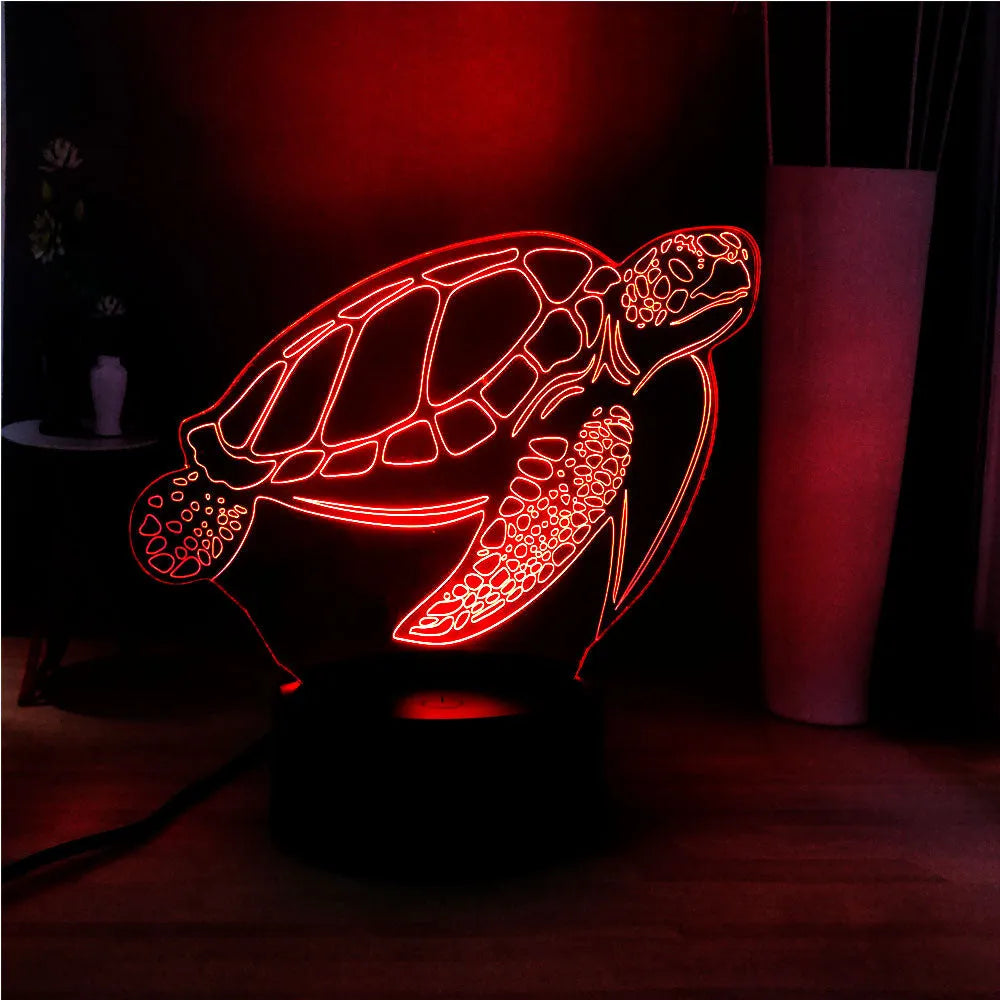 3D acrylic turtle-shaped LED night light with 16 colour lighting options and USB power connection