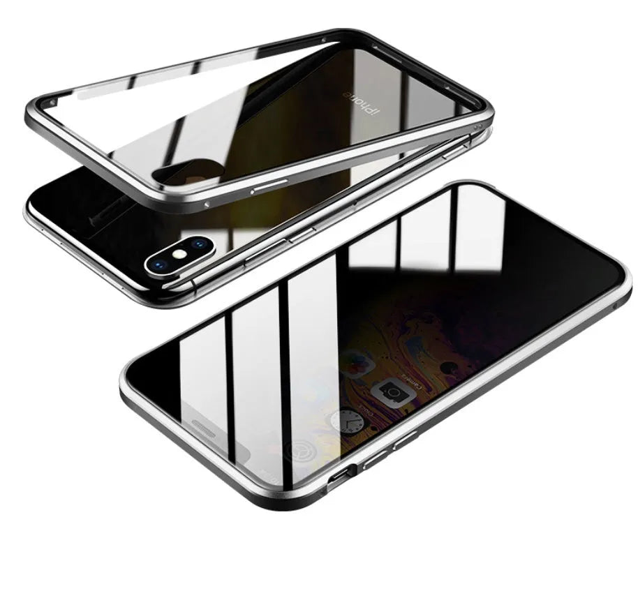 Glass anti-spy clamshell phone case for iPhone in solid colours showing geometric design