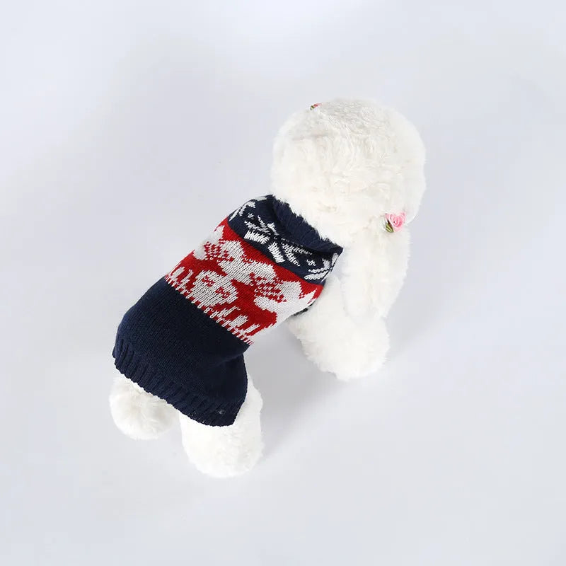 Navy blue knitted Christmas sweater for dogs in acrylic material with European American styling