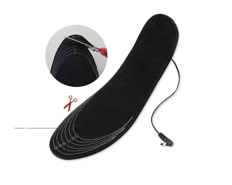 USB rechargeable heated insoles with three temperature settings and full-foot heat coverage