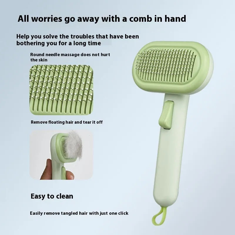 Large pet grooming comb with integrated shaver in light green, pink, or light grey for cat and dog hair removal
