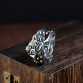 Silver open style ring with Jibeast animal zodiac pattern and diamond detailing