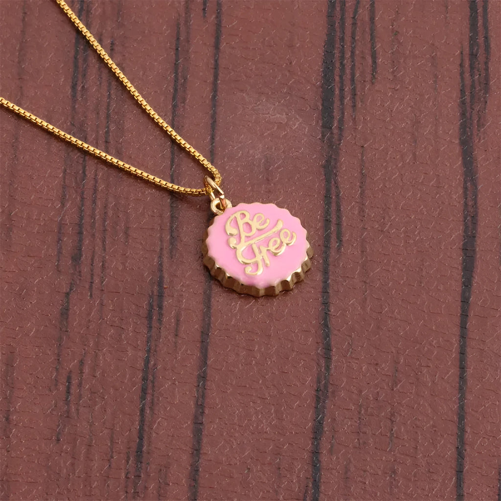 Copper bottle cap pendant necklace with electroplated finish on 40cm box chain