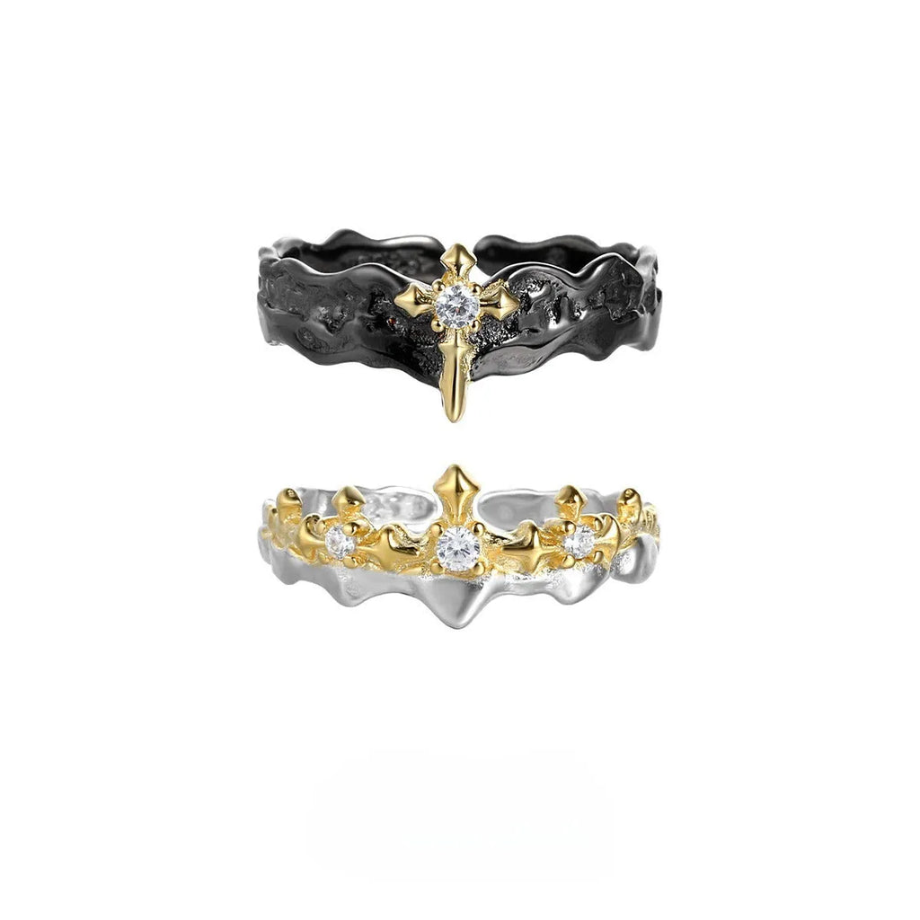 Princess Knight silver couple ring with adjustable opening in white gold or black gold colour