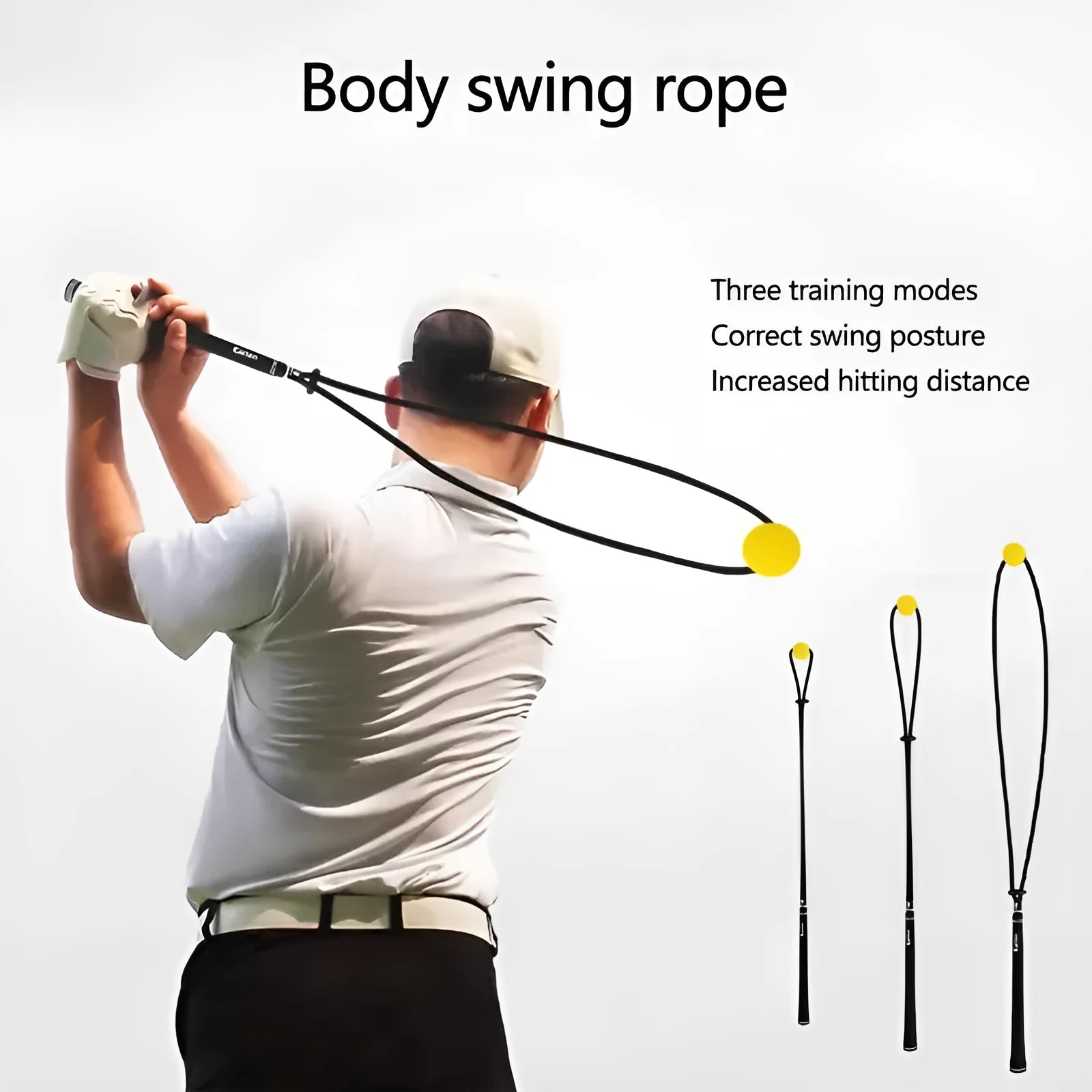 Black silicone elastic training rope for golf swing correction and ball sports technique practice