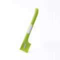 Green long-handled pet food spoon with right-angle head for scraping canned wet food.