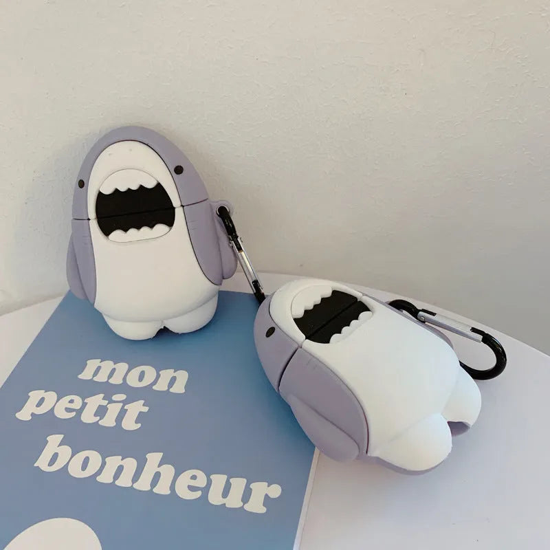 Coloured silicone protective cover with shark design for Apple AirPods 1 and 2 charging case.