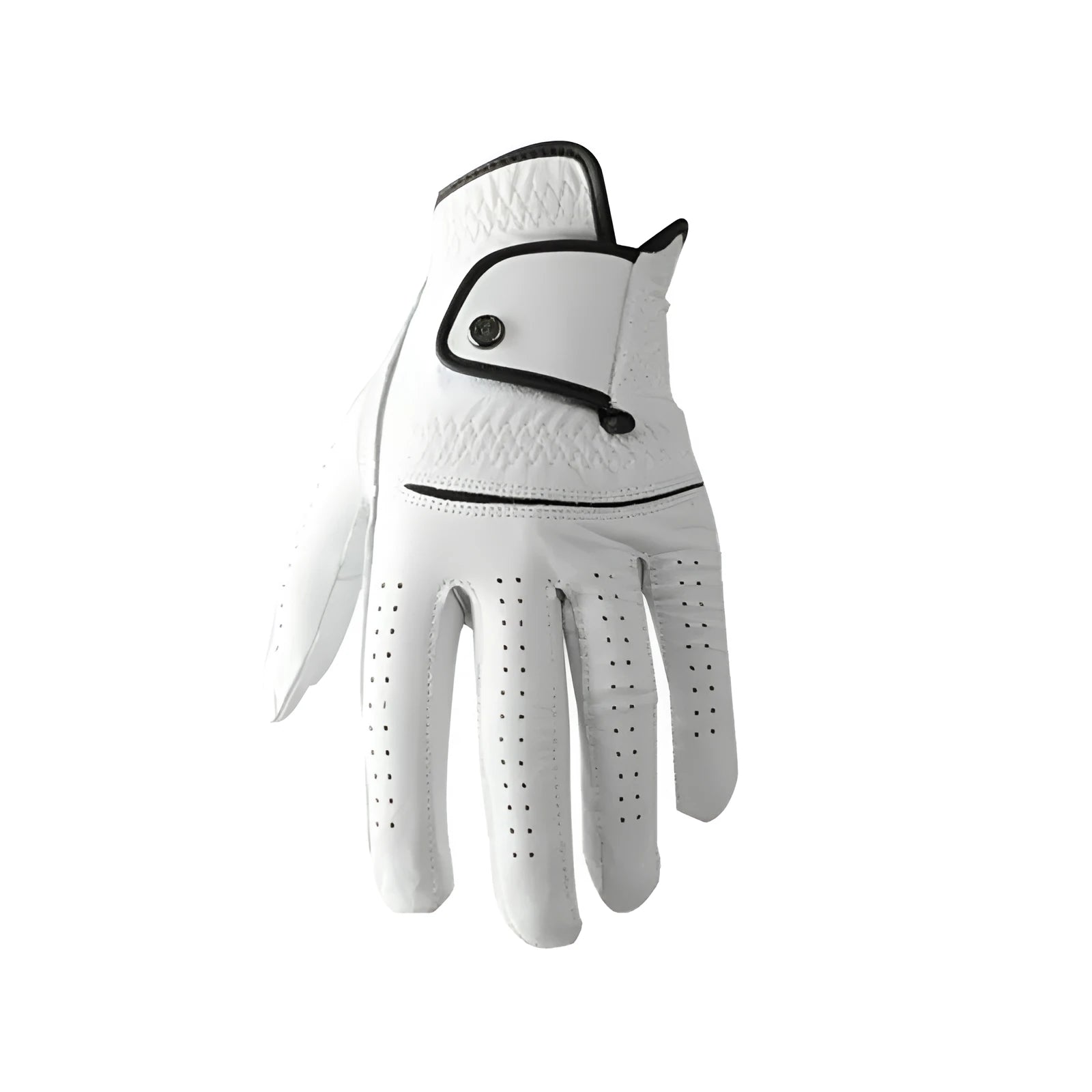 Men's white half sheepskin golf glove showing non-slip palm and breathable construction