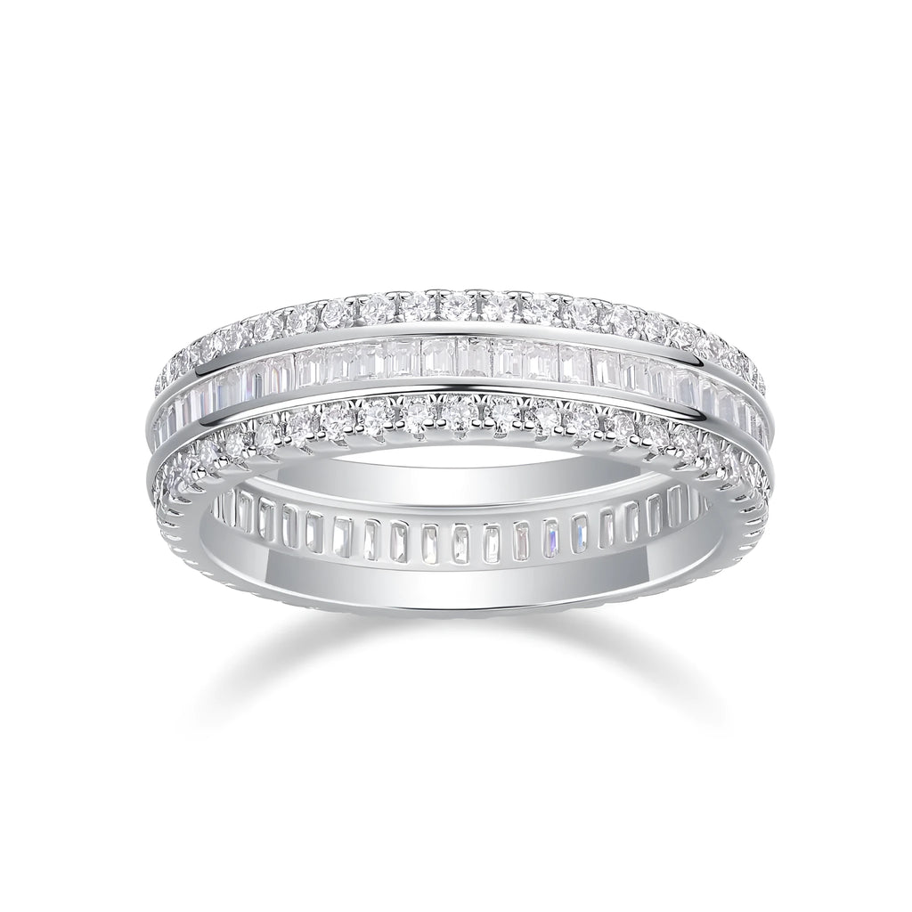 Moissanite wedding ring set with S925 silver and platinum plating, stone under 0.1 carat, in gift box