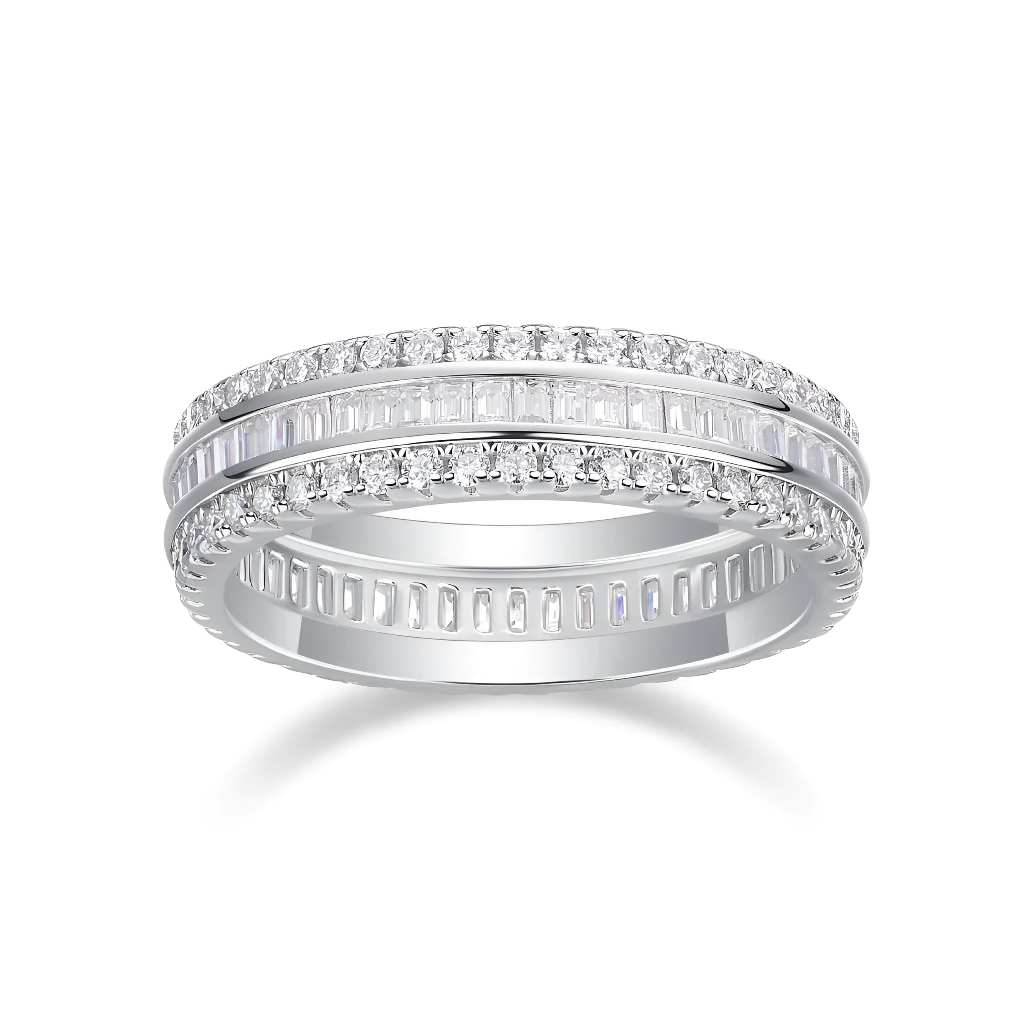 Moissanite wedding ring set with S925 silver and platinum plating, stone under 0.1 carat, in gift box