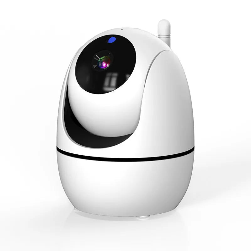 White 5-inch HD baby monitor with camera on a nursery shelf.