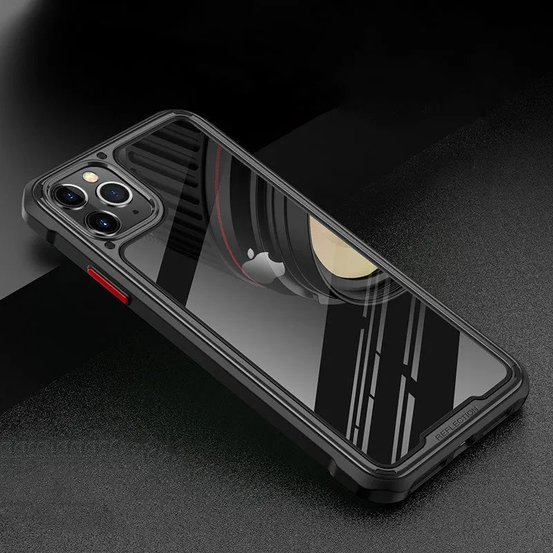 Transparent iPhone 11 mobile phone case in multiple colours showing PU and TPU construction.