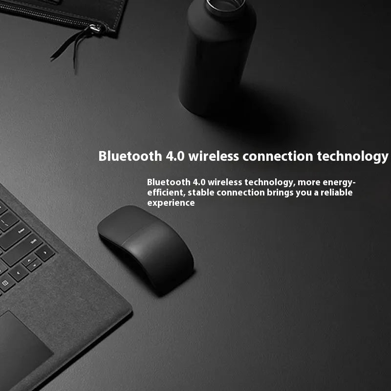 Folded Bluetooth wireless mouse showing compact 131.2mm length with touch-sensitive surface