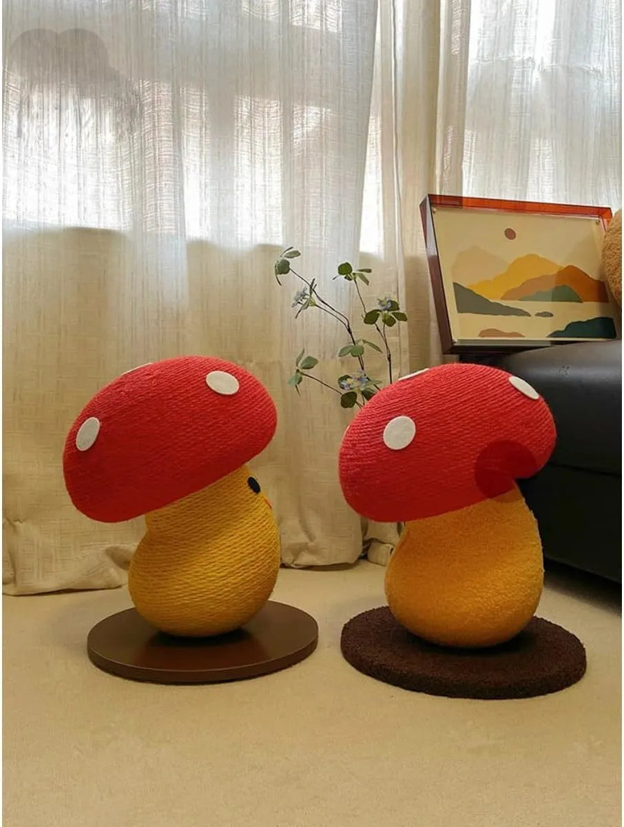 Mushroom-shaped foldable cardboard cat scratcher with accordion design measuring 35 cm
