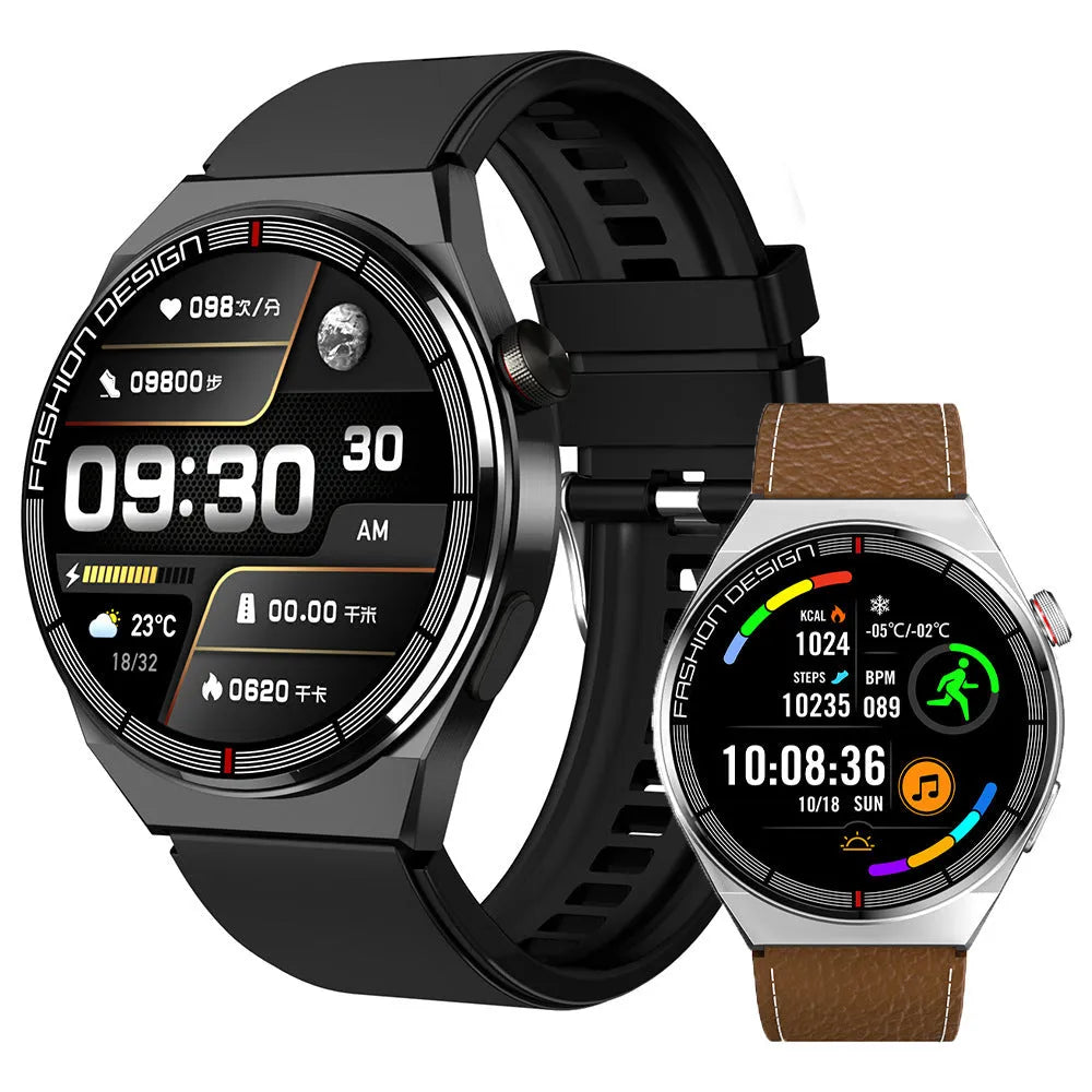 Smartwatch with 1.28-inch touch screen showing health metrics on display with silicone strap
