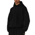 Men's grey fleece-lined cotton pullover hoodie with wool lining and threaded long sleeves