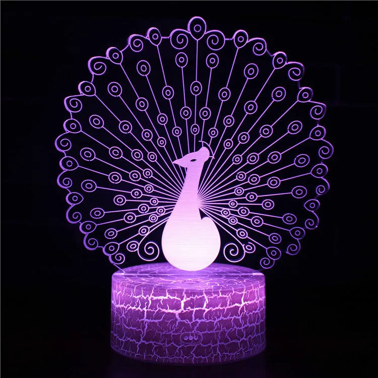 Colourful 3D acrylic USB table lamp with touch controls on compact ABS base