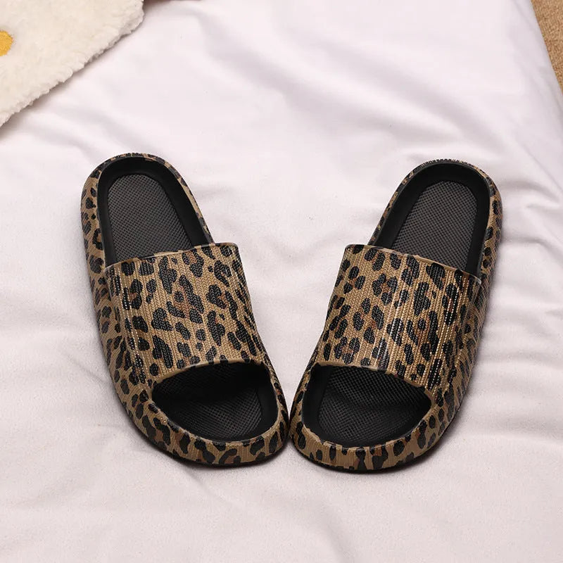 Women's leopard print EVA slippers with thick sole in Korean style.