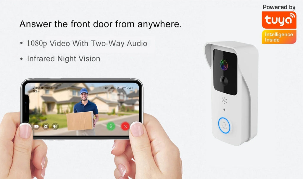 Black or white waterproof visual doorbell with HD camera lens and smart home security features