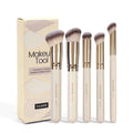 MAANGE five-piece apricot coloured makeup brush set featuring an angled blush brush on a white background.