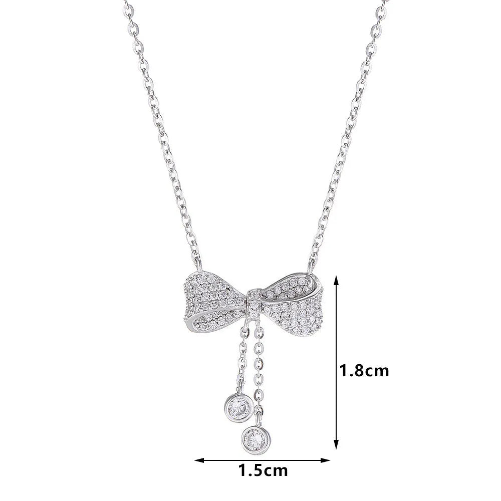Women's S925 sterling silver bow pendant necklace on O-ring chain