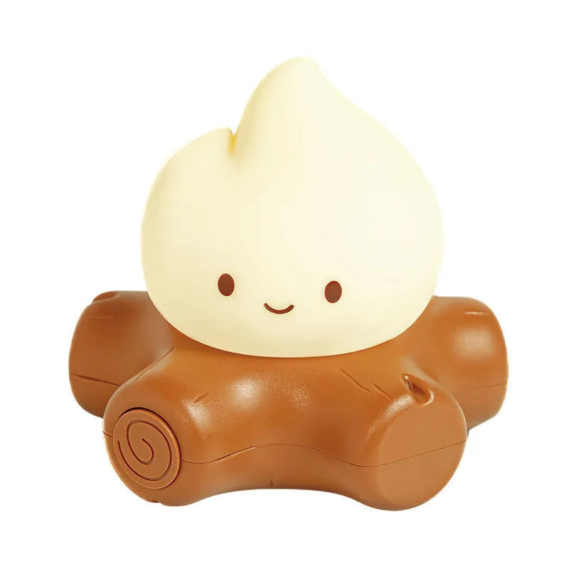 Cartoon-style silicone fire pile night lamp with yellow light and built-in battery