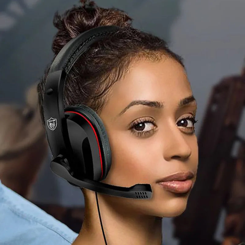 Black wired over-ear gaming headset with 40mm speakers and 6.3mm straight audio plug