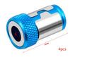 Light blue magnetic slotted screwdriver bit with high carbon steel construction