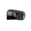 S8 black mini portable clock speaker with extra bass and USB charging cable