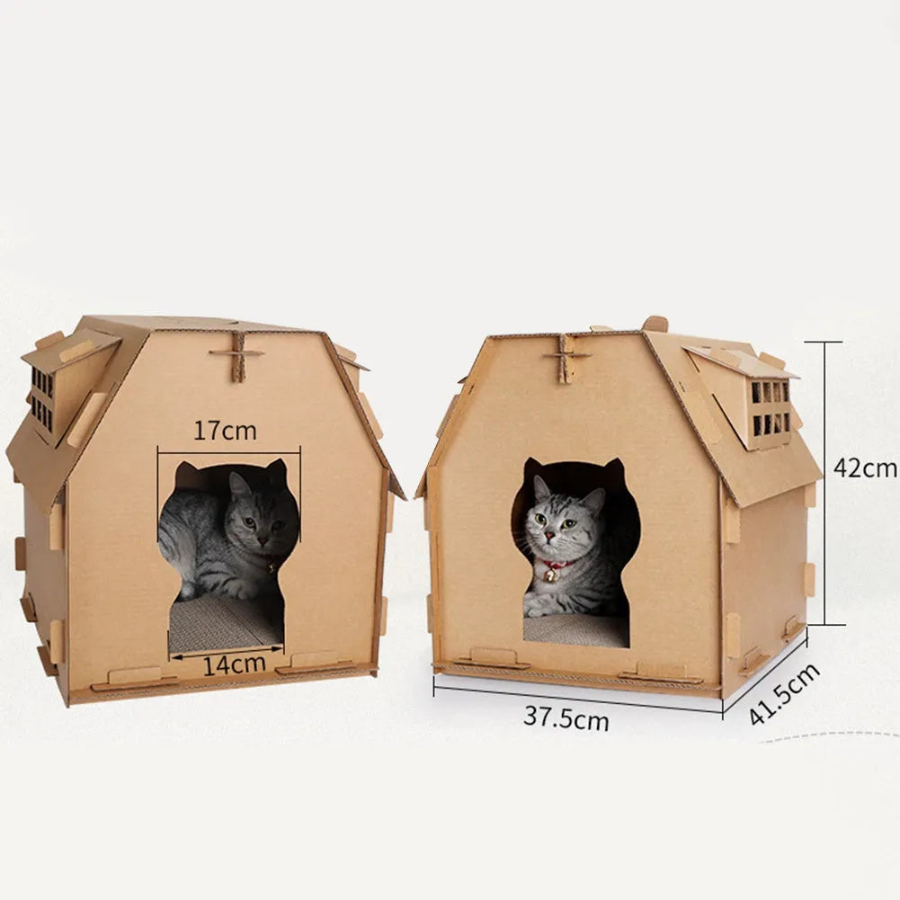 Corrugated paper cat house carton with honeycomb structure and paper holes for scratching, DIY assembly