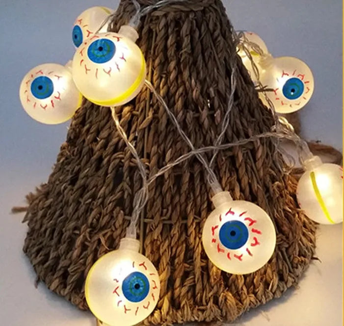 Halloween LED string lights with pumpkin, ghost, bat and spider pendants on a 1.2 metre battery-powered string
