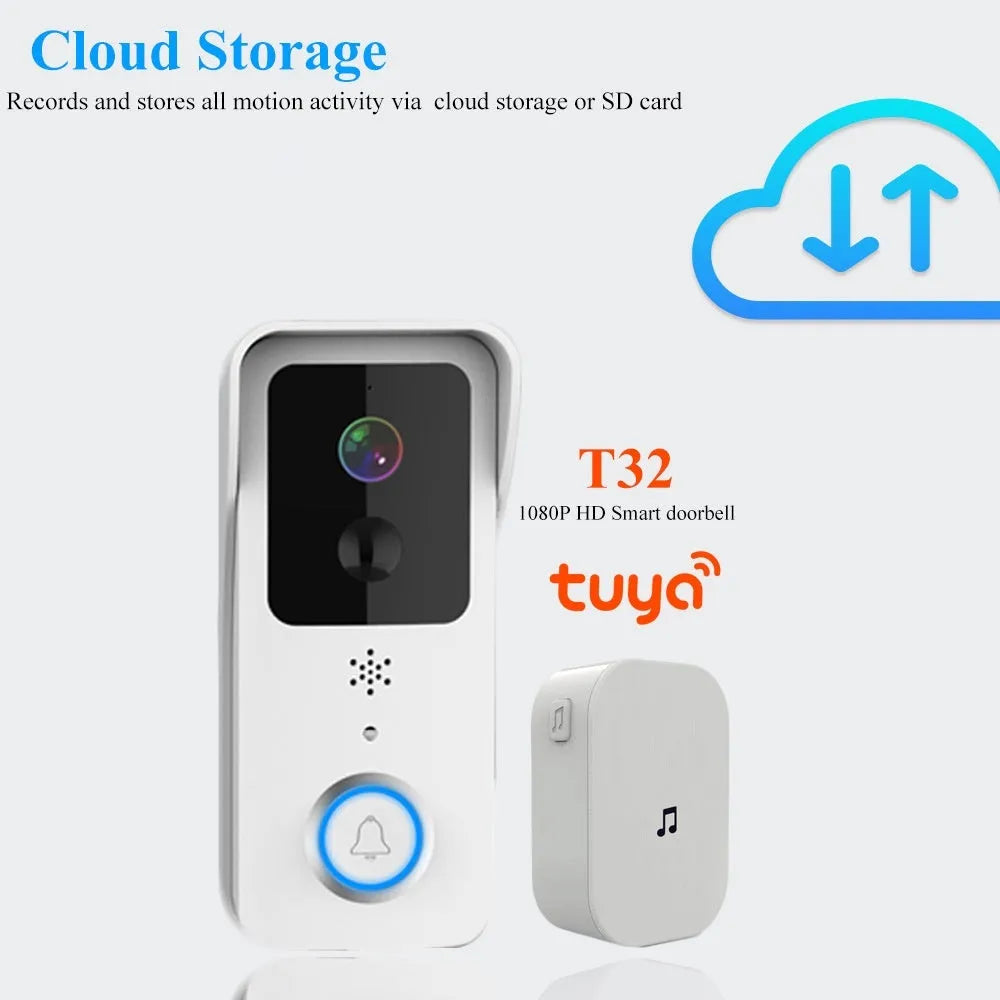Black or white waterproof visual doorbell with HD camera lens and smart home security features