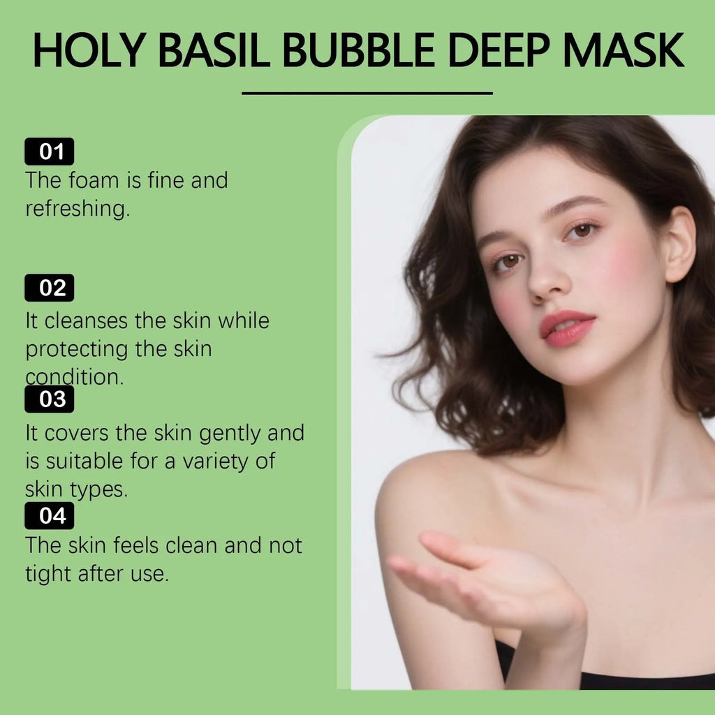 Holy Basil Bubble Deep Mask clay mask with acne patches and beauty instrument set on white background