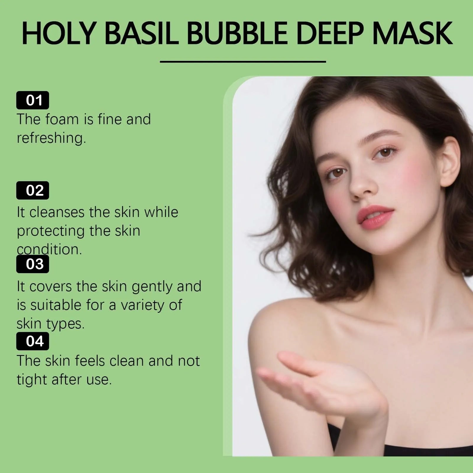 Holy Basil Bubble Deep Mask clay mask with acne patches and beauty instrument set on white background