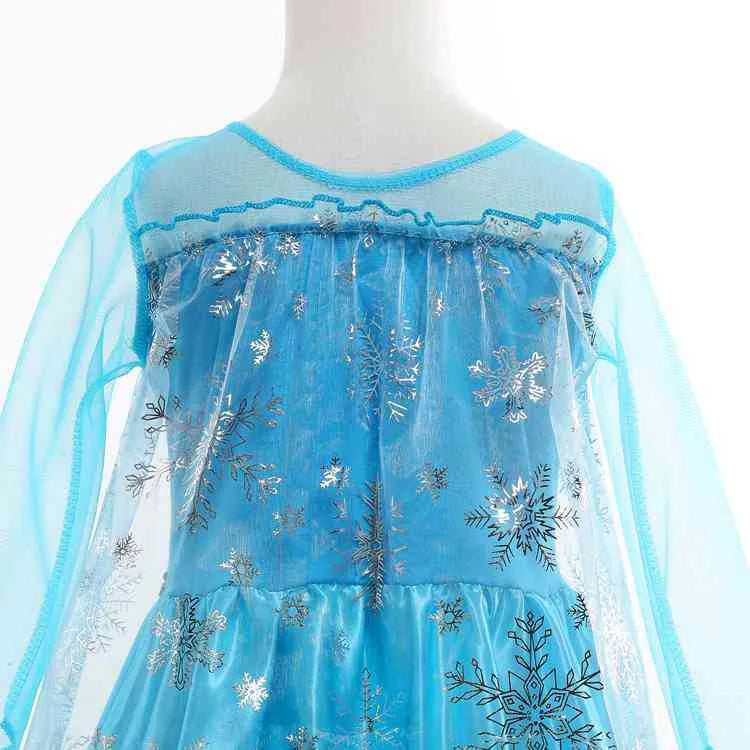 Blue Frozen Queen Elsa children's dress with polyester lining, size options 100cm to 150cm, front view