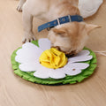 Dog sniffing pad toy in photo colour plush fabric with hidden treat folds