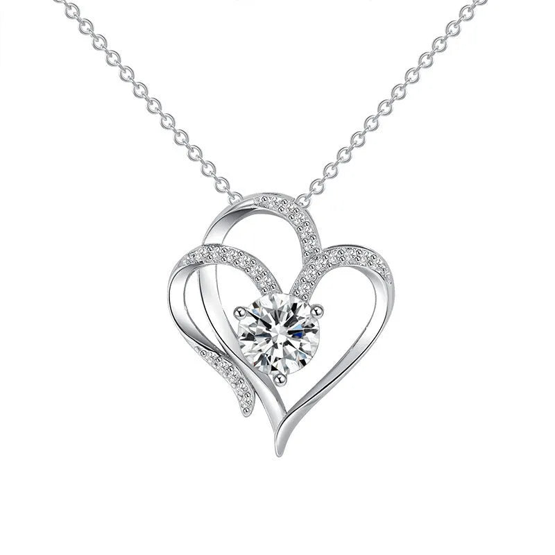 925 silver heart necklace in platinum, gold or rose gold finishes with diamond cut treatment